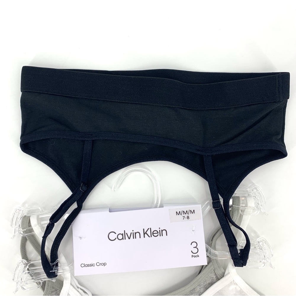 Calvin Klein NWT Girls' Black, Red, White, Grey 3-Pack Classic Crop Bralette, M - Picture 3 of 11